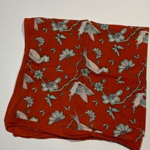 Japandi Floral Bird Print Scarf - Orange